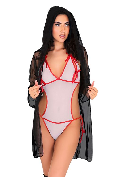 Transparan Pelerinli 2'li Fantezi Takım Beyaz