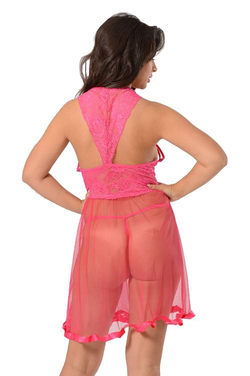 Fuşya Dantel Gecelik