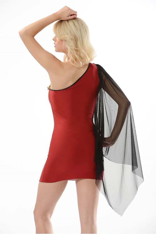 Bordo Lcralı Kumaş Dantelli Gecelik