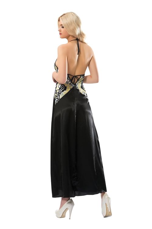 Siyah Dantelli Saten Gecelik