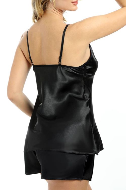 Saten Babydoll Şortlu Takım Siyah 
