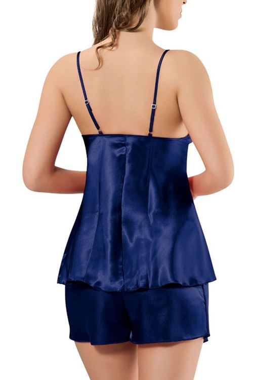 Saten Babydoll Şortlu Takım Lacivert 