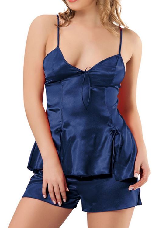 Saten Babydoll Şortlu Takım Lacivert 