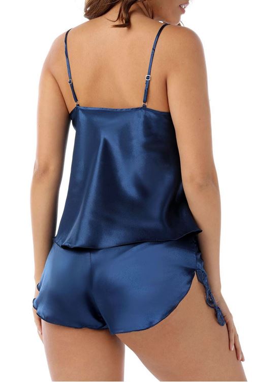 Saten Babydoll Şortlu Takım Lacivert