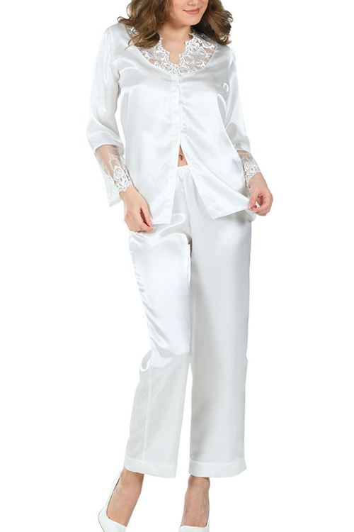 Saten Gecelik Sabahlık Set - Çeyizlik Beyaz