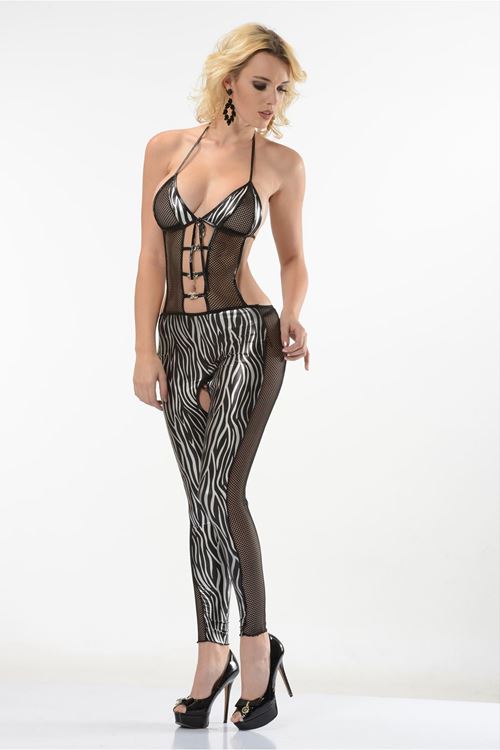 Zebra Desenli Lame Vücut Çorabı