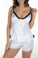 Saten Babydoll Şortlu Takım Beyaz